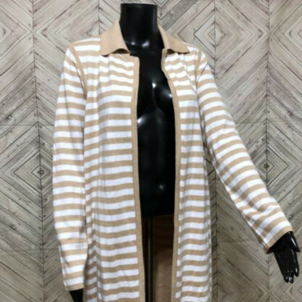 Chico's Open Front Collared Reversible Striped Du… - image 2